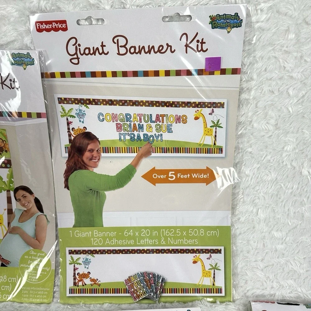 Fisher Price Rainforest Animals Baby Shower Decorations‎ Banner Bundle Neutral